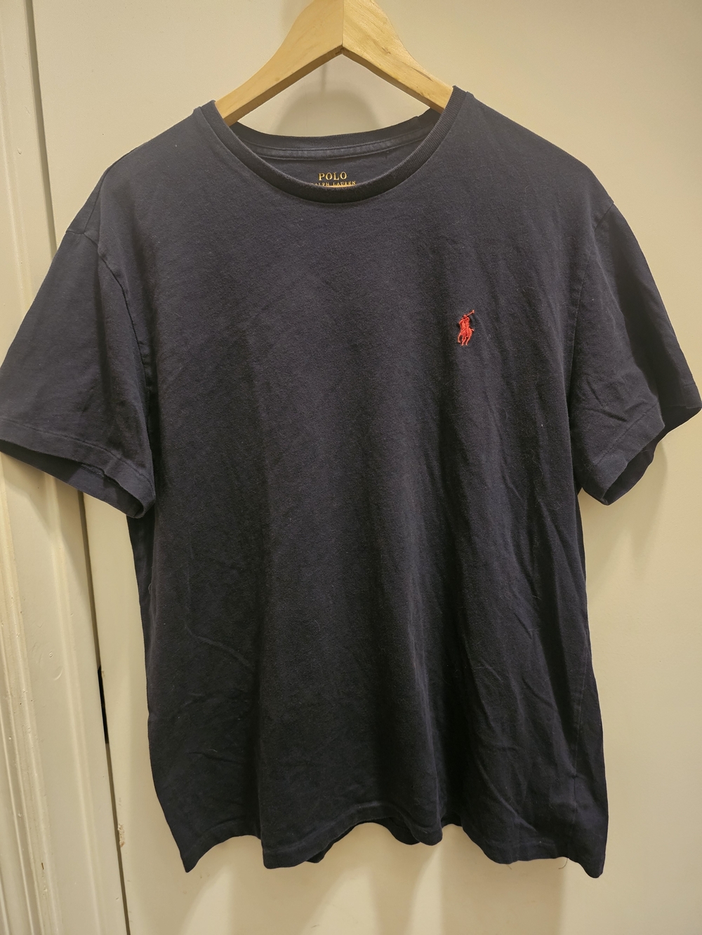 Polo by Ralph Lauren Men's Navy Crew Neck T-Shirt with Red Pony